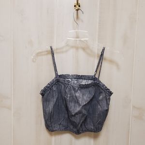 aerie Crop Top 100% Cotton Bubble Top Denim Look Size M - EUC!